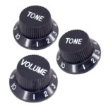 Elektro Gitar Potans Düğme Başlığı Pot Düğmesi Ton + Ses 3'lü Siyah/Beyaz