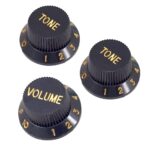 Elektro Gitar Potans Düğme Başlığı Pot Düğmesi Ton + Ses 3'lü Siyah/Altın